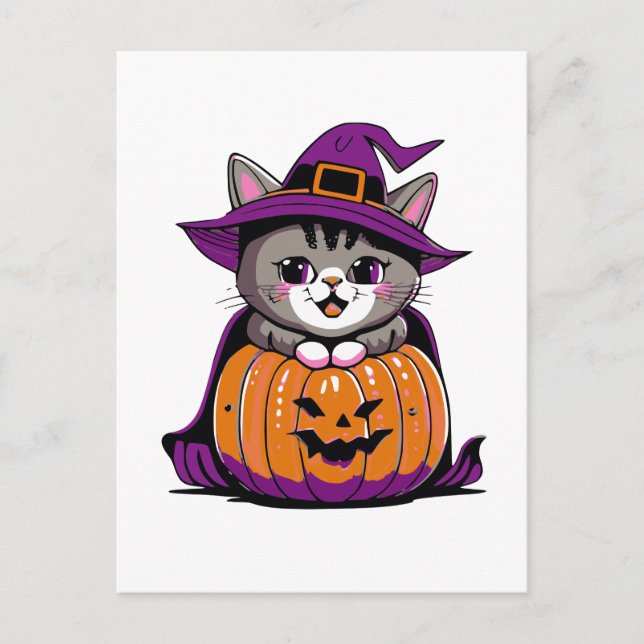Adsible Halloween Cat Vykort (Framsida)