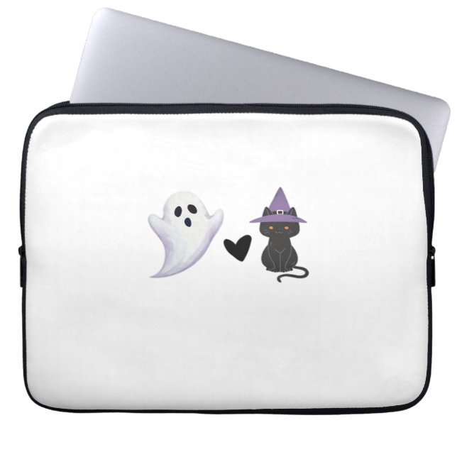 Adsible Halloween Duo Friendly Ghost och Black Ca Laptop Fodral (Framsidan)