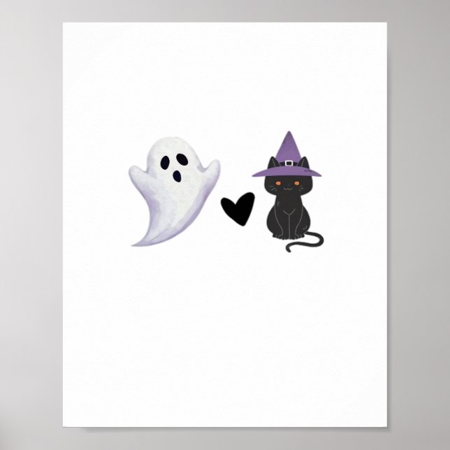 Adsible Halloween Duo Friendly Ghost och Black Ca Poster (Framsidan)