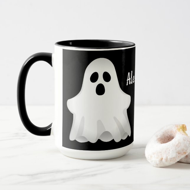 Adsible Halloween Ghost med Namn Mugg (Med munk)