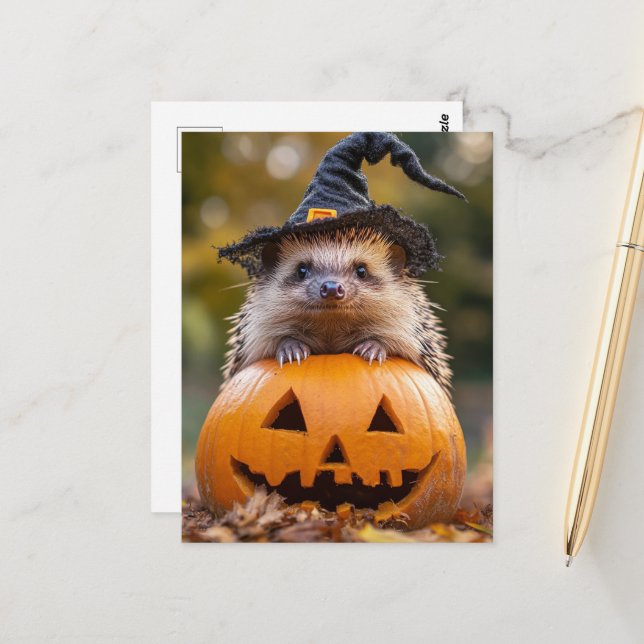 Adsible Halloween Hedgehog Vykort (Fram/Back In Situ)