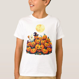 Adsible Halloween Pumpkins with leende ansikte T Shirt