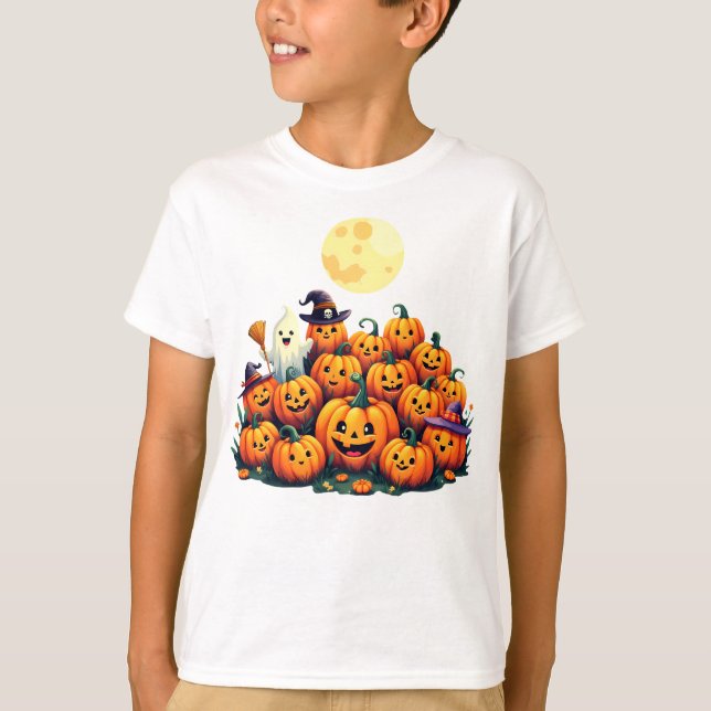 Adsible Halloween Pumpkins with leende ansikte T Shirt (Framsida)