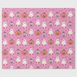 Adsible Halloween Spöken & Pumpkins Rosa Presentpapper