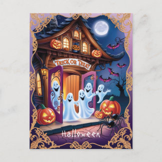 Adsible Halloween Spöken vid Doorstep Vykort