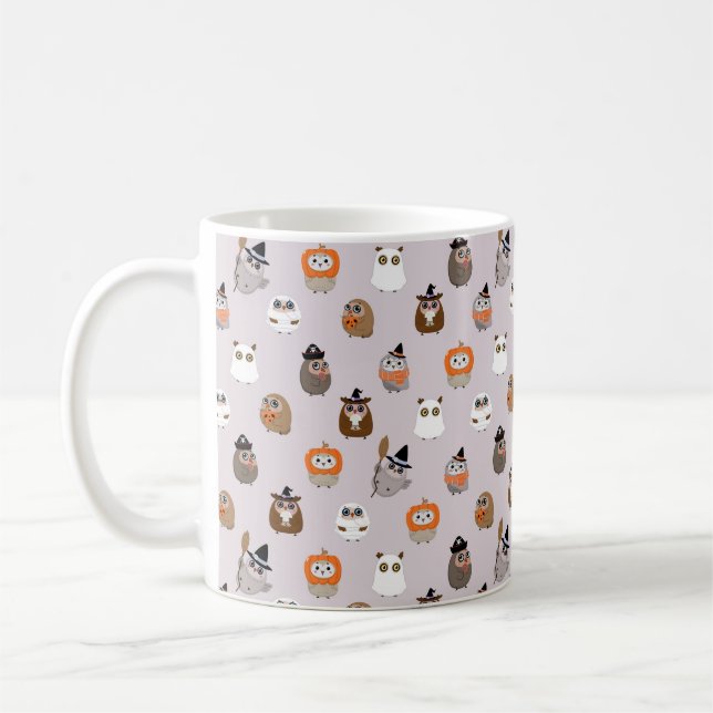 Adsible Halloween Uggla Mönster Kaffemugg (Vänster)