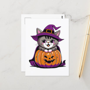 Adsible Halloween Witch Cat Vykort
