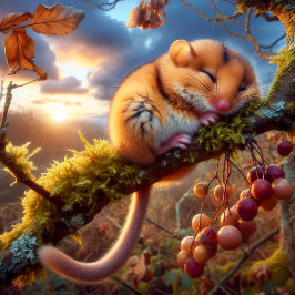 Adsible Hazel Dormus i Woodland Träd Poster