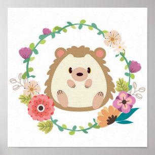 Adsible Hedgehog - Blommigt Gräns Poster