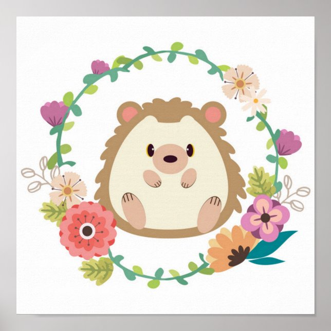 Adsible Hedgehog - Blommigt Gräns Poster (Framsidan)
