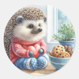 Adsible Hedgehog Cookies Blommigt Valentine Runt Klistermärke