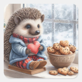Adsible Hedgehog Cookies Snö Valentine Fyrkantigt Klistermärke