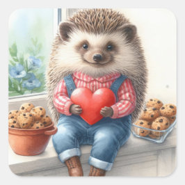 Adsible Hedgehog Cookies Valentine Fyrkantigt Klistermärke
