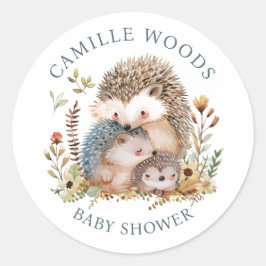Adsible Hedgehog Family Baby Shower-inbjudan Runt Klistermärke