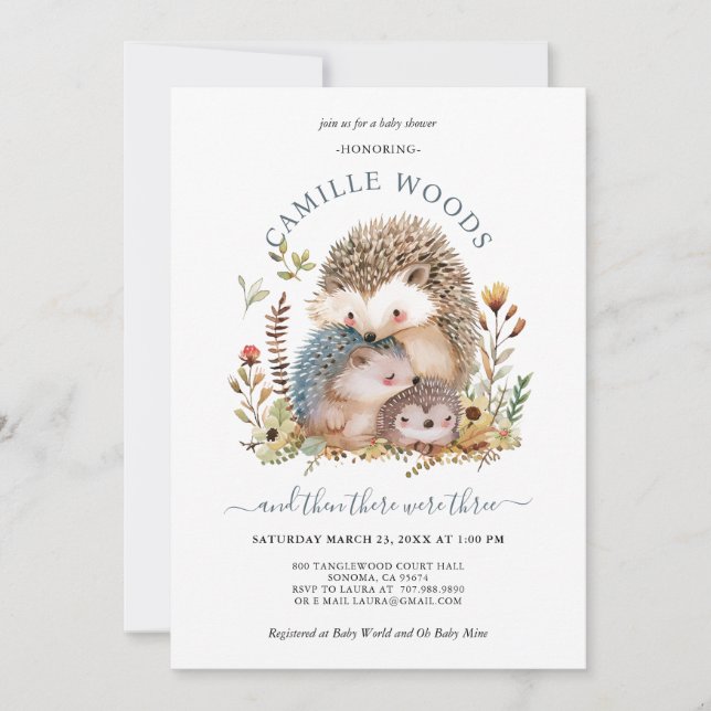 Adsible Hedgehog Family Baby Shower Inbjudningar (Framsida)
