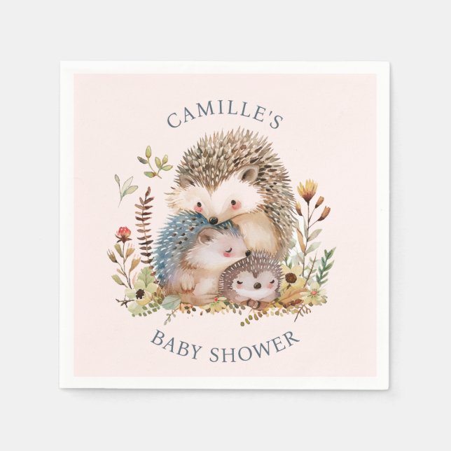 Adsible Hedgehog Family Rosa Baby Shower Pappersservett (Framsidan)