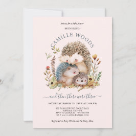 Adsible Hedgehog Family Rosa Girl Baby Shower Inbjudningar