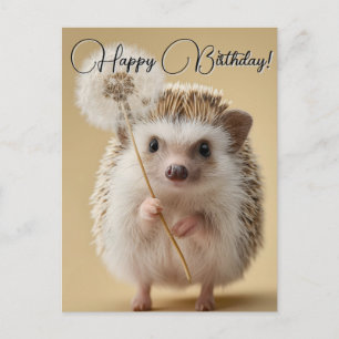 Adsible Hedgehog Holding a Dandelion Helg Vykort