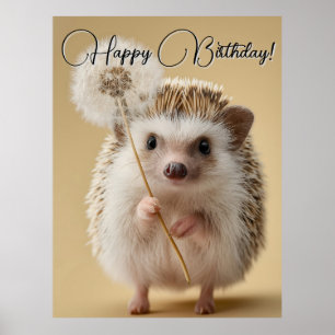 Adsible Hedgehog Holding a Dandelion Poster