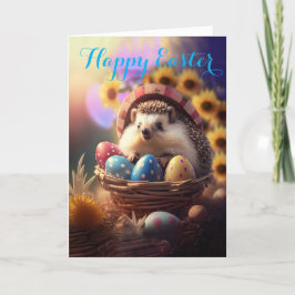 Adsible Hedgehog in an Påsk Basket Helgdag Card Helgkort