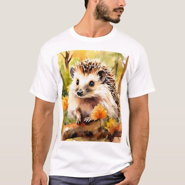 Adsible Hedgehog på Höst löv T Shirt (Framsida)