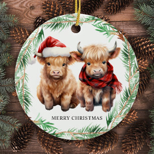 Adsible Highland Cow Calf Farm God jul Julgransprydnad Keramik