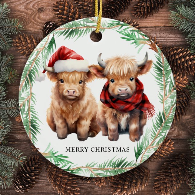 Adsible Highland Cow Calf Farm God jul Julgransprydnad Keramik (Skapare uppladdad)