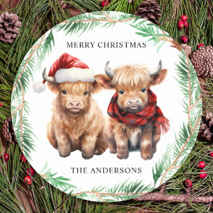 Adsible Highland Cow Calf Farm God jul Runt Klistermärke