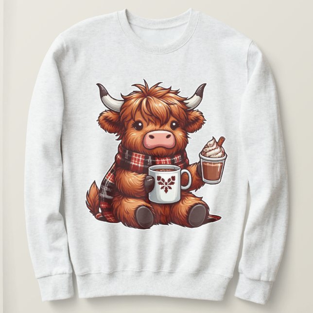 Adsible Highland Cow Enjoying Mysigt Beverages T Shirt (Design framsida)