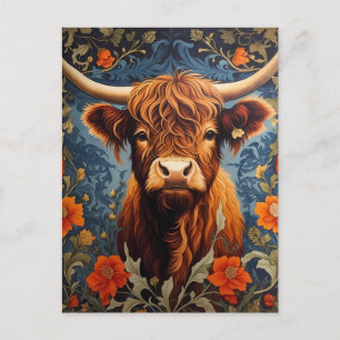 Adsible Highlands Cow William Morris Inspired Vykort