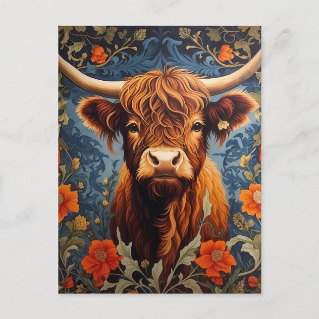 Adsible Highlands Cow William Morris Inspired Vykort (Framsida)