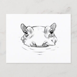 Adsible hippo sketch vykort