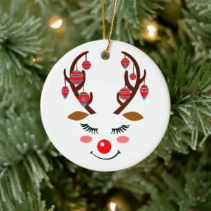 Adsible Hjort med Ornaments on Antlers Julgransprydnad Keramik