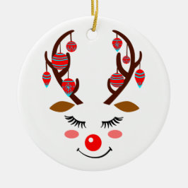 Adsible Hjort med Ornaments on Antlers Julgransprydnad Keramik