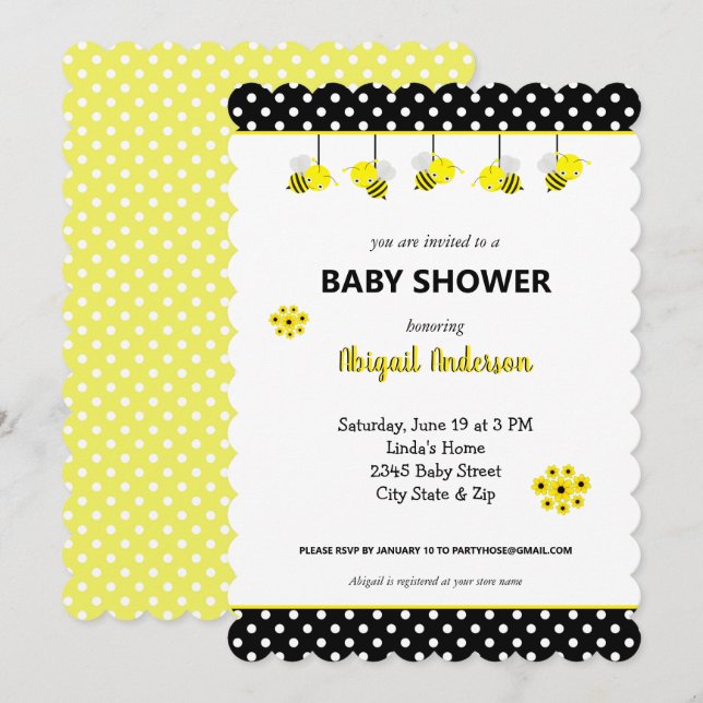 Adsible Humla Baby Shower-inbjudan Inbjudningar (Fram/baksida)