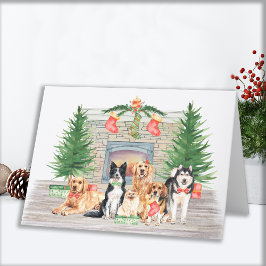 Adsible Hundar Pet Hund älskare Julfireplace Helgkort