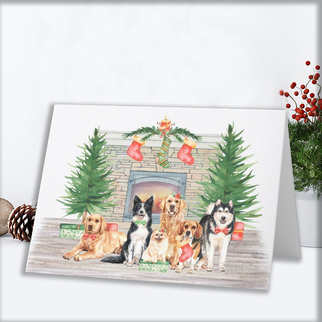 Adsible Hundar Pet Hund älskare Julfireplace Helgkort (Skapare uppladdad)