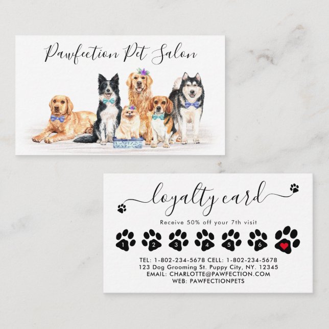 Adsible Hundar Pet Sitter Hund Groomer Business Lojalitetskort (Fram/baksida)