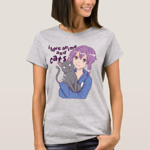 Adsible I Kärlek Anime and Cats T Shirt