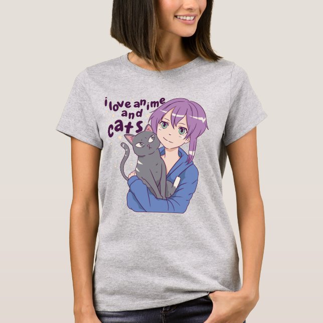 Adsible I Kärlek Anime and Cats T Shirt (Framsida)