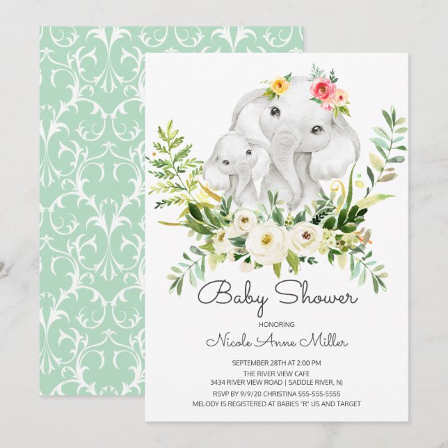 Adsible Jungle Animals Baby Shower-inbjudan Inbjudningar (Fram/baksida)