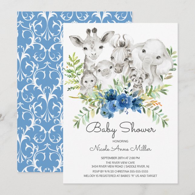 Adsible Jungle Animals Baby Shower-inbjudan Inbjudningar (Fram/baksida)