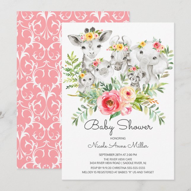 Adsible Jungle Animals Baby Shower-inbjudan Inbjudningar (Fram/baksida)