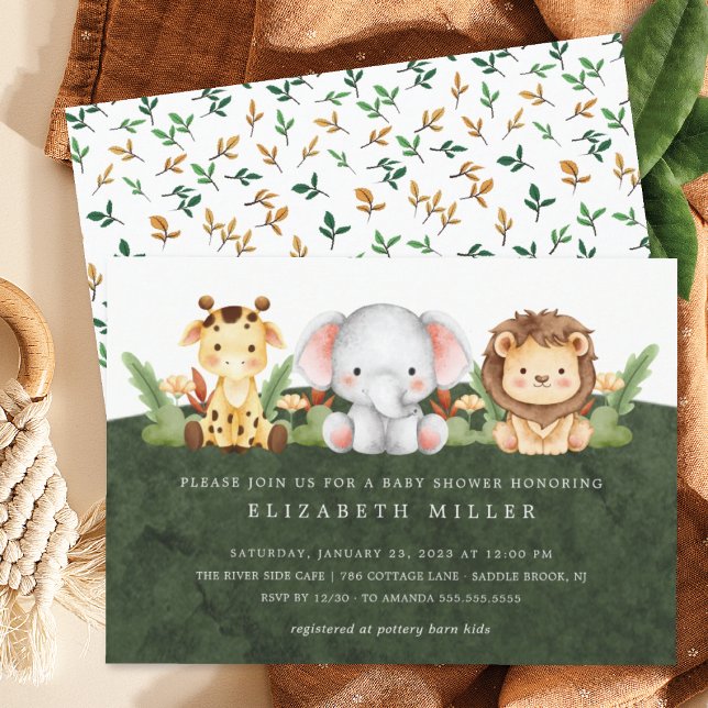 Adsible Jungle Animals Baby Shower-inbjudan Inbjudningar (Skapare uppladdad)