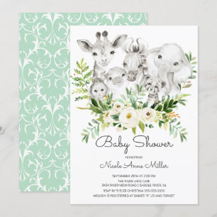 Adsible Jungle Animals Baby Shower-inbjudan Inbjudningar