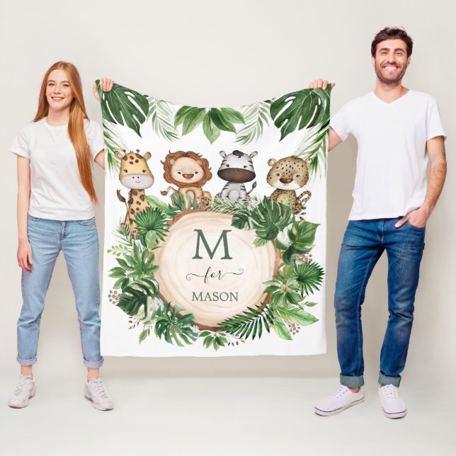Adsible Jungle Animals Tropical Safari Greenery Fleecefilt (På plats)