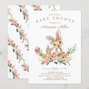 Adsible Kangaroo Mamma & Flicka Baby Shower Inbjudningar