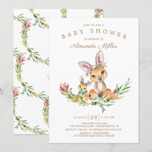 Adsible Kangaroo Mamma & Pojke Baby Shower Inbjudningar