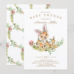 Adsible Kangaroo Mamma & Spädbarn Triplet Baby Sho Inbjudningar