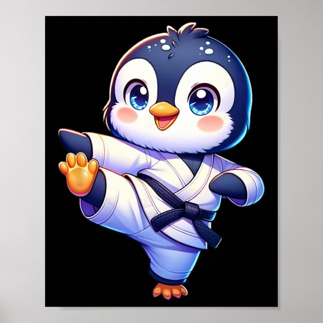 Adsible Karate Penguin Crane Kick Pose Poster (Framsidan)